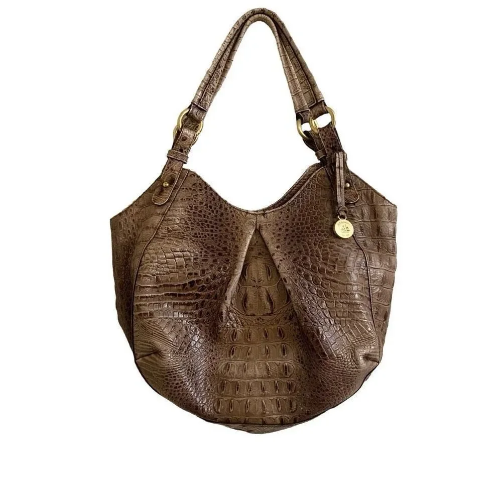 Brahmin Anne Melborne Croco Hobo in Toasted Almond
